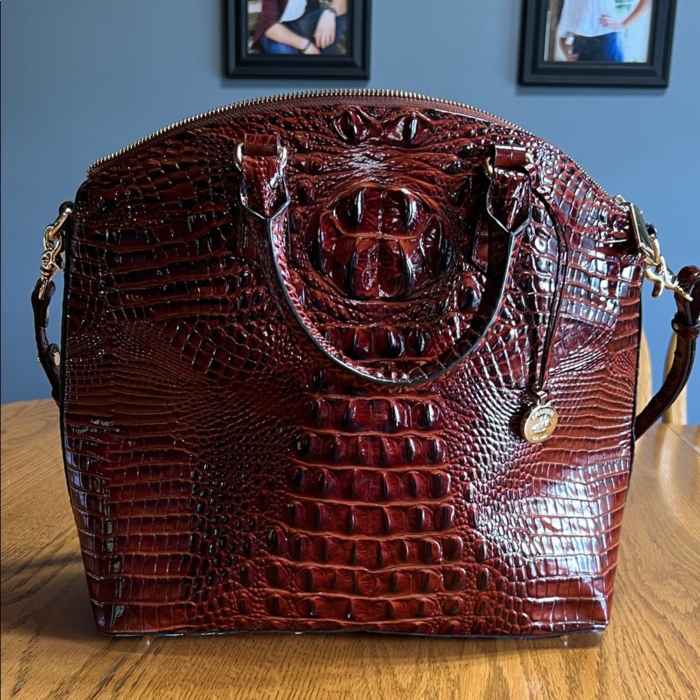 Brahmin Rich Pecan Crocodile Embossed Satchel
